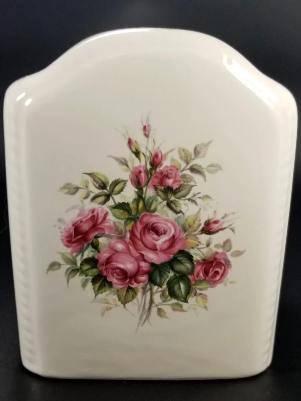 Vintage Athena Rose Rhapsody Ceramic Tissue Box Cover White Pink Floral USA NEW